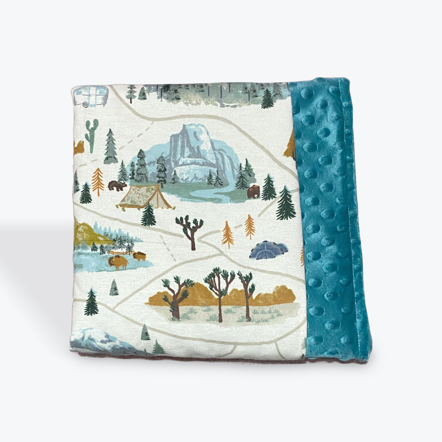 Bison Mountain Scene - Teal - Medium Blanket (3039)