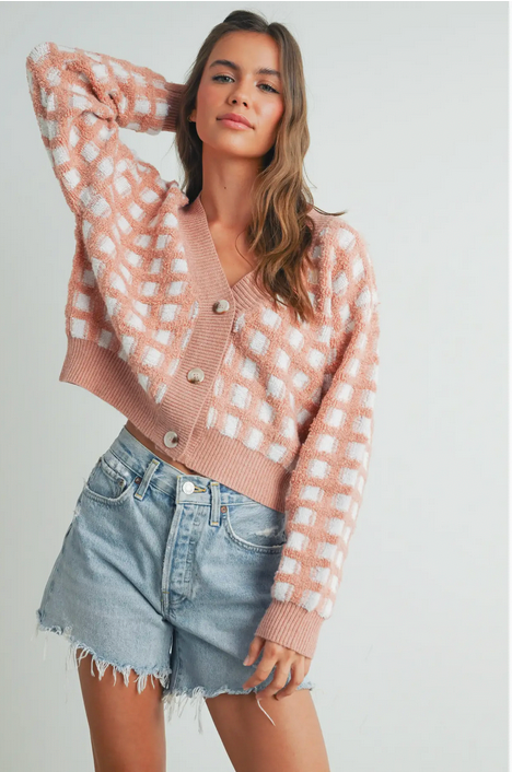 Cropped V-Neck Cardigan In Mauve